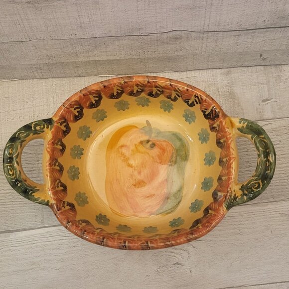 Hand-Painted Italian Ceramic Baking Dish With Dual Handles & Apple Design ARS - Picture 3 of 7